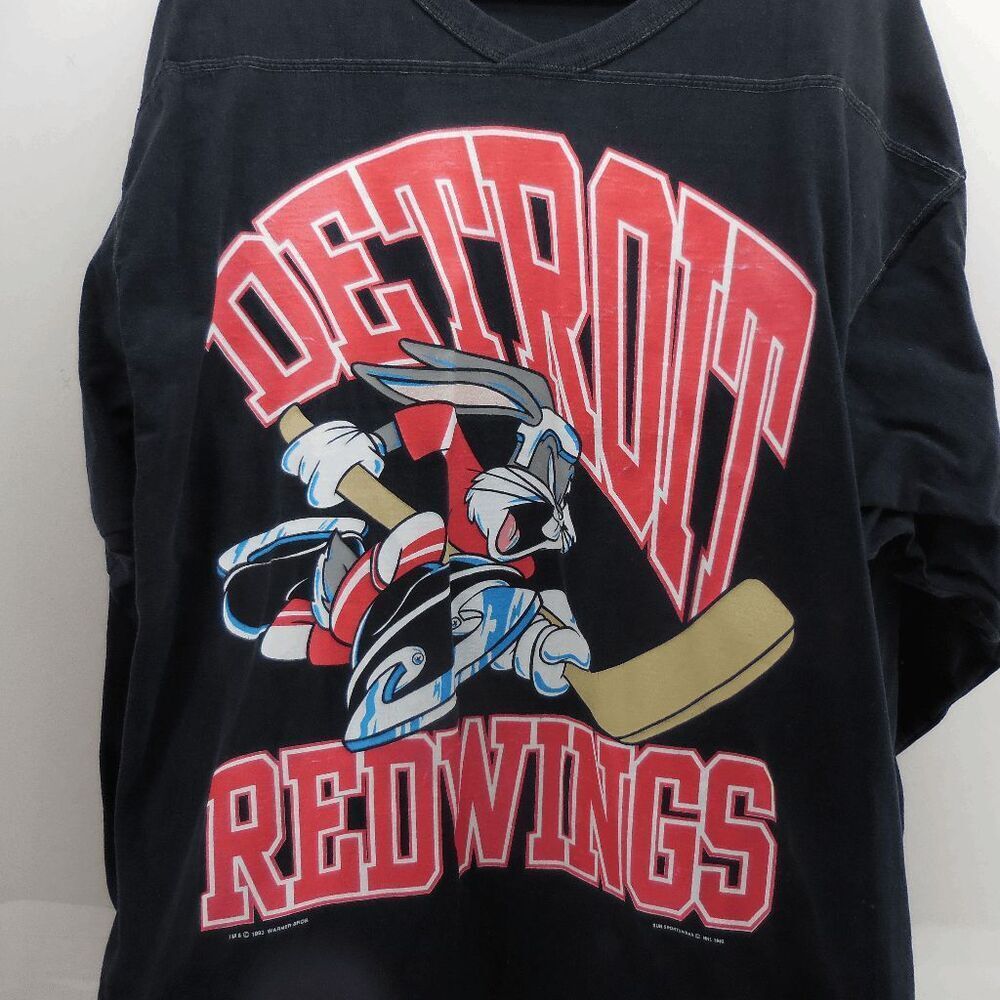 Rare 1993 Vintage Detroit Redwings Loony Tunes Bugs Bunny Long Sleeve Tee L NHL